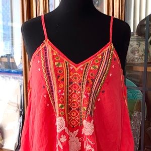 NWT Johnny Was Coral Linen Embroidered Sundress Sz S $328